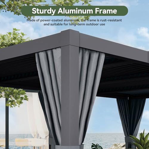Aoxun Louvered Pergola 12x20 All-Aluminum Outdoor Gazebo with Independent Adjustable Roofs, Waterproof Curtains and Netting, Integrated Drainage System for Patios & Backyard