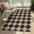 Lahome Colette Checkered Easy Jute 3x5 Outdoor Patio Rug, Washable Rugs for Entryway Diamond Indoor Outdoor Living Room Carpet, Farmhouse Neutral Non Slip Black Door Carpet for Backyard Bedroom
