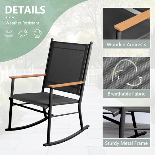 Shintenchi Outdoor Rocking Chairs Set of 2,Upgraded High Back Patio Rocking Chair Set,Breathable Textilene Fabric Outdoor Rocking Chair for Porch,Patio,Garden,Balcony,Black