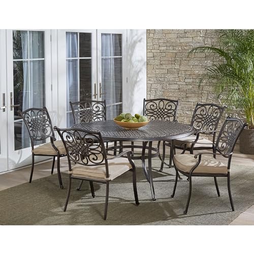 Hanover Tan Set of 6 Replacement Traditions Chairs, Weather-Resistant Seat Cushions for Outdoor Dining Set, 6pc