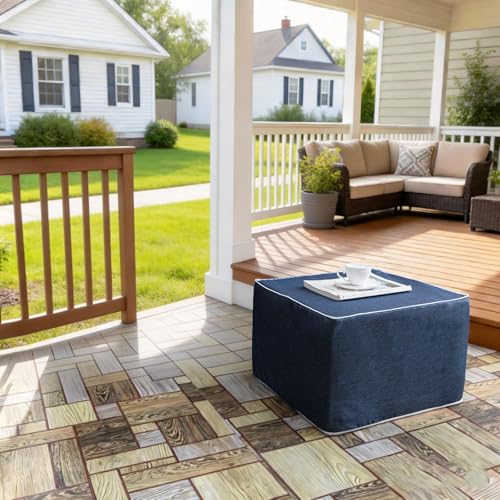 AbunHeri Outdoor Ottoman 20x20x14 Inches Outdoor Square Ottomans for Patio Modern Lightweight Foam Stuffed Pouf Outdoor Footstool Footrest (Navy Blue)