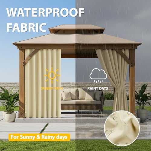 BONZER Waterproof Outdoor Curtains for Patio, Premium Thick Privacy Weatherproof Grommet Outside Curtains for Porch, Pergola, Cabana, 1 Panel, 54W x 84L inch, Cream