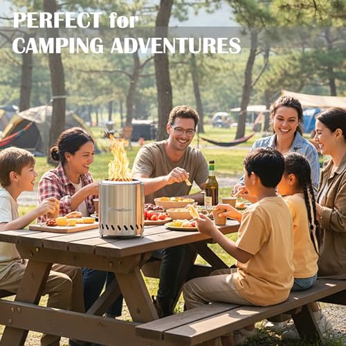 9.7 x 7.1 Inch Tabletop Fire Pit by AmazStove, Low Smoke Camping Stove for Outdoor Safe Burning Firepits, Fueled Pellets or Wood, Travel Bag Included (Silver, 9.7 x 7.1 INCH)