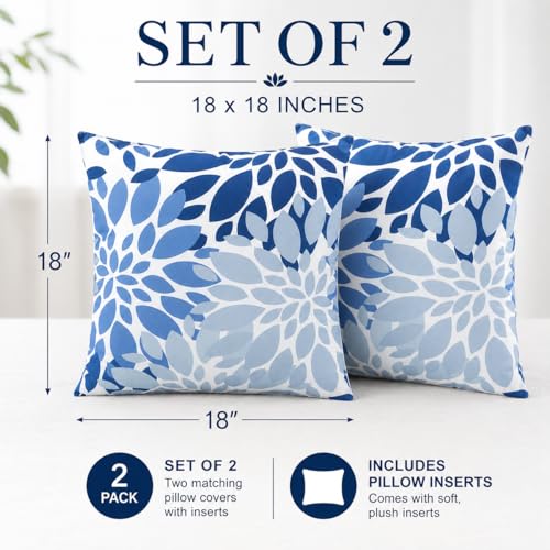 JMKaixin Set of 2 Waterproof Outdoor Throw Pillows with Inserts – 18x18 Inch Square Pillows for Patio Furniture, Garden Chairs, Couch, or Bench – Indoor/Outdoor Decorative Use