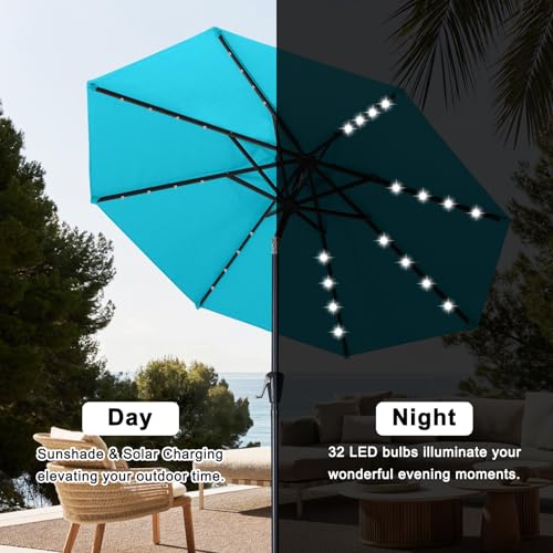 ABCCANOPY Durable Solar Led Patio Umbrellas with 32LED Lights 9FT (Turquoise)