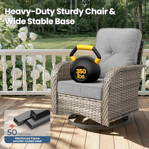 Weaxty Wicker Patio Furniture Set with Swivel Rocker Chairs Outdoor Loveseat Sofa and Rattan Coffee Table, 5 Pieces Outdoor Conversation Sets for Patio Porch Deck Backyard Poolside, Dark Gray