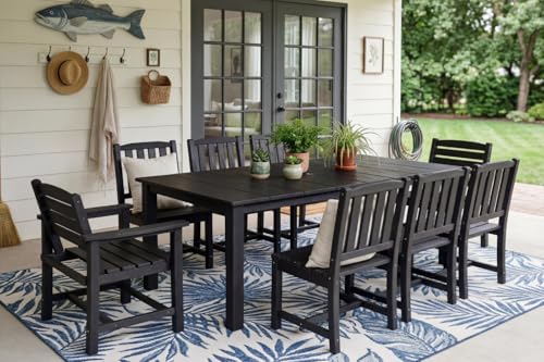 Patio Kingdom Perli™ 9-Piece Outdoor Dining Set, All-Weather HDPE Patio Furniture with 8 Ergonomic Chairs & Large Table, Built-in Umbrella Hole, UV-Resistant Set for Backyard, Deck, Poolside, Black
