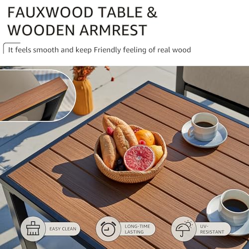 NATURAL EXPRESSIONS 6 Pieces Patio Furniture Set, Outdoor Sofa with Thick Olefin Cushions, Fauxwood Armrest and Tabletop, Ergonomic Highback, Outdoor Sectional Furniture for Backyard, Deck, Shale