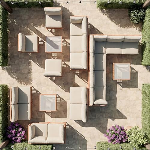 Vikiullf Patio Conversation Sets, 7 Piece Outdoor Furniture Set with Thick Cushions, Wicker Sectional Sofa Set with Coffee Table for Backyard, Poolside, Garden (Beige)