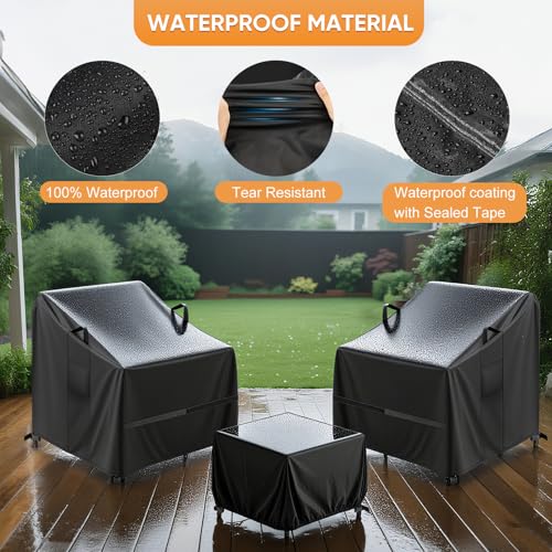 Hiticover Covers for Devoko/Greesum 3 Pieces Patio Furniture Sets Rattan Wicker Chairs with Table,Waterproof Patio 3 Piece Bistro Set Cover, Outdoor Cover for Small Table and Chairs Set of 2
