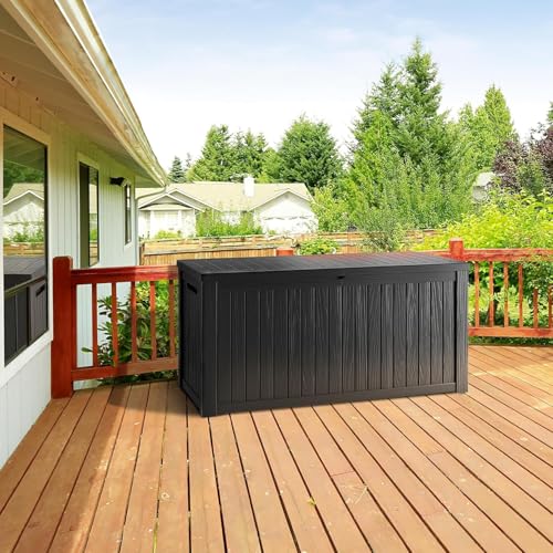 TARKARI 270 Gallon Resin Deck Box, Waterproof Outdoor Storage Box, Lockable for Patio Furniture, Garden Tools, Pool Accessories, UV-Resistant for All Weather Use, Black