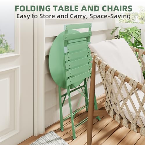 DSNAPE 3-Piece Folding Bistro Set, 2 Chairs and 1 Coffee Table, Space Saving Weather-Resistant Frame, Portable Indoor/Outdoor Patio Furniture Conversation Set for Garden Porch Balcony Deck - Green