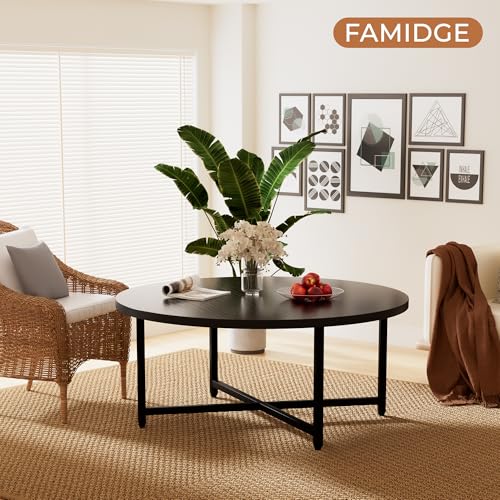 FAMIDGE Coffee Table, 31.5" Round Black Coffee Table for Living Room, Center Tables for Family & Office Use, Circle Coffee Tables Round, Large Black (31.5" D x 17.7" H)