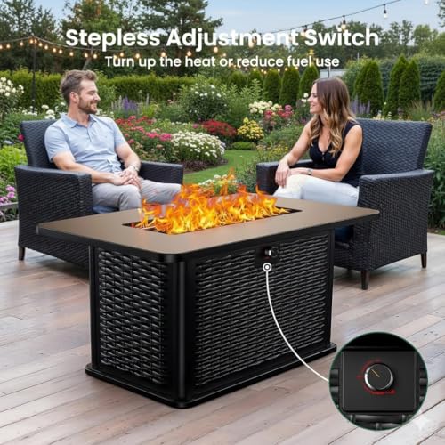 Ciays 43-Inch Rectangular Propane Fire Pit Table - 60,000 BTU, CSA-Certified 2-in-1 Design, 304 Stainless Steel H-Burner, Included Lava Rocks - Ideal for Gatherings & Parties