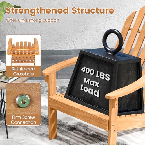 Giantex Adirondack Chair Set of 2 Acacia Wood Outdoor Chairs with 350 lbs Weight Capacity, Lounge Chair Armchair for Yard, Patio, Garden, Poolside, Balcony, Deck Fire Pit Chairs, Natural