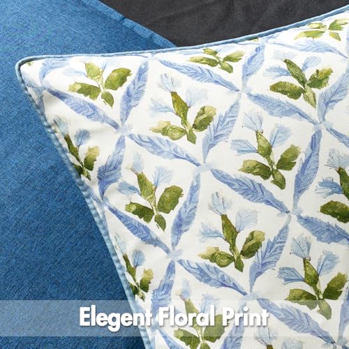 MIULEE Floral Decorative Pillow Covers Set of 2,Block Print Throw Pillow Covers Outdoor Boho Farmhouse Vintage Coastal Summer Accent Cushion Covers for Couch paito Garden Sofa 18x18 Inch, Blue-Green