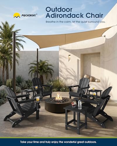 MUCHENGHY Folding Adirondack Chairs Patio Chairs Outdoor Adirondack Chair Weather Resistant Chair for Patio, Outside, Deck, Backyard, Fire Pit Chair, Campfire Chairs (Black)
