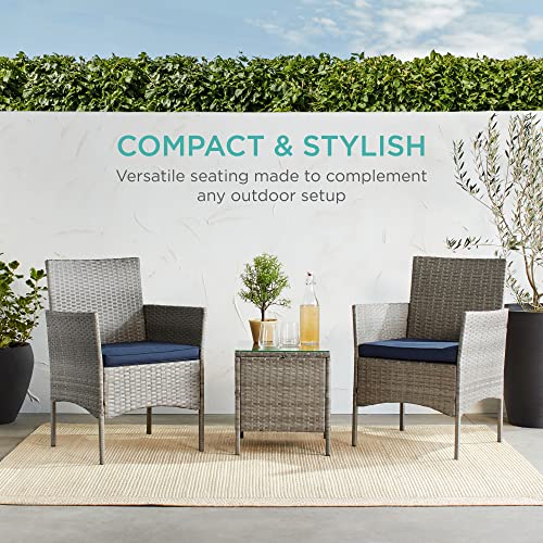 Best Choice Products 3-Piece Outdoor Wicker Conversation Bistro Set, Space Saving Patio Furniture for Garden w/Side Table - Brown/Red