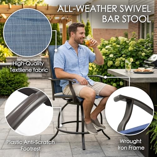 Kozyard Isabella Outdoor Swivel Bar Stools, Counter Height Patio Swivel Chairs with Textilene Seat, Outdoor Bar Height Chairs for Backyard, Bistro, Patio Bars, Navy Blue