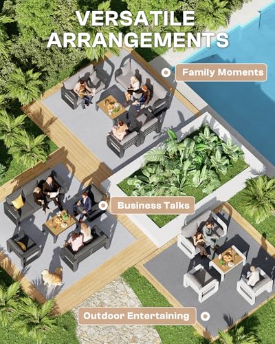 Oasbira Oversized Aluminum Outdoor Furniture Set, Extra Large Patio Furniture Sofa Set 4.8” Widened Armrest & Ultra-Thick Cushions, 5 Pcs Modern Patio Sectional for Backyard, Porch, Graphite
