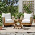 Christopher Knight Home Outdoor Swivel Rocking Chair Set of 2 with Cushion & Cross Base Side Table, Acacia Wood Patio Swivel Rocker Chair Set 360 Degree Porch Chairs for Backyard Balcony, Natural/Teak