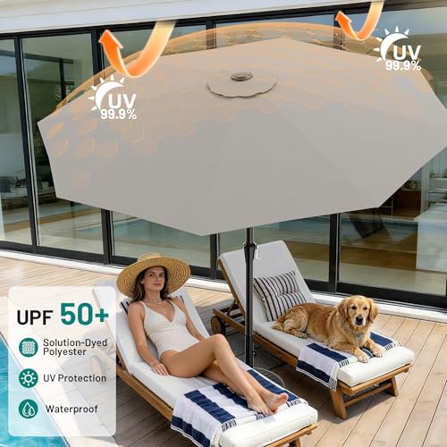 AreShark 10 FT Outdoor Patio Umbrella, Patio Table Umbrella with Push Button Tilt and Crank, Outdoor Patio Umbrellas with 8 Fiberglass Ribs, Patio Umbrellas for Market, Garden, Pool (Light Gray)