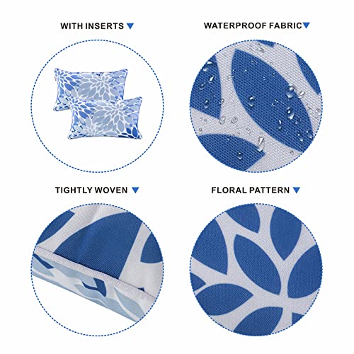 JMKaixin Pack of 2 Patio Lumbar Pillows, 12”x20” Fade Resistant Outdoor Waterproof Lumbar Pillow with Inners, Decorative Garden Lumbar Cushions for Home Patio Terrace Sofa Use