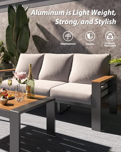 Aoxun Patio Furniture Set, 7 Piece Aluminum Patio Sets with 5" Thicken & Washable Cushion, Waterproof Outdoor Furniture with Coffee Table, Outdoor Couch Sectional for Backyard, Porch and Garden