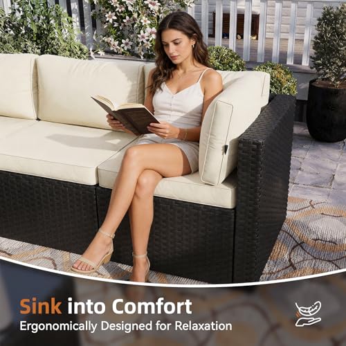 Aoxun Patio Furniture Set 5-Piece, Outdoor Sectional Sofas with Washable Cushion, Wicker Rattan Patio Conversation Sets for Backyard Porch and Poolside