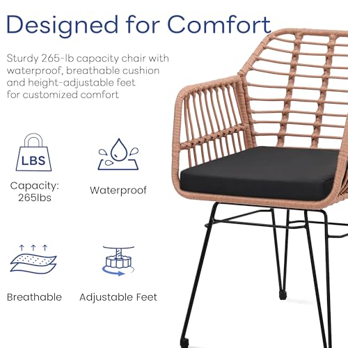 KROFEM 3 Piece Wicker Patio Bistro Furniture Set, Includes 2 Rattan Chairs and Glass Top Table, Ideal for Porch, Outdoor, Backyard, Apartment, Balcony, Natural