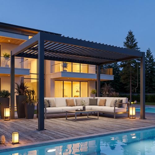 Patio Kingdom 10' x 13' Louvered Pergola Outdoor Aluminum Pergola Kit with Adjustable Roof, All-Weather Metal Gazebo with Drainage System for Patio, Deck, Garden and Backyard Shade, Gray