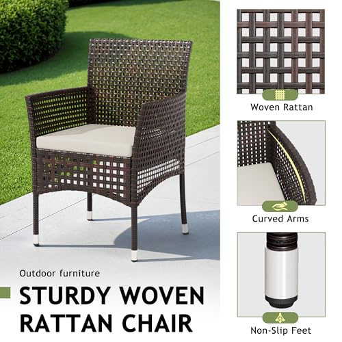 Devoko Outdoor 3 Piece Patio Furniture Set Wicker Chairs with Glass-top Coffee Table for Garden, Balcony, and Porch (Brown)