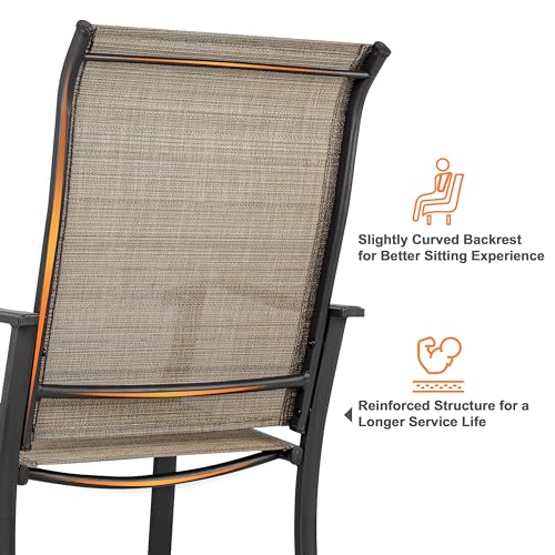 NUU GARDEN 4 Piece Outdoor Patio Dining Chairs, Textilene Dining Chairs with High Back, Patio Furniture Chairs with Armrest, Iron Frame for Lawn Garden Backyard Deck, Black and Brown
