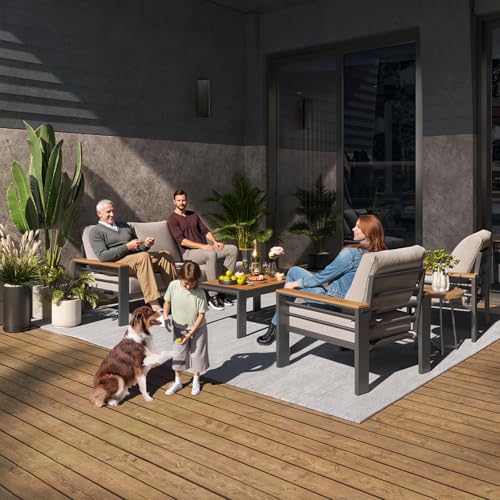 Aoxun Patio Furniture Set, 7 Piece Aluminum Patio Sets with 5" Thicken & Washable Cushion, Waterproof Outdoor Furniture with Coffee Table, Outdoor Couch Sectional for Backyard, Porch and Garden
