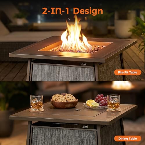 BALI OUTDOORS 50,000 BTU Propane Fire Pit Outdoor, 28 inch Propane Fire Pit Table Square, Gas Firepits for Outside Patio, Garden, Backyard