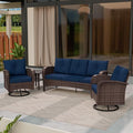 Qsoer 4 Piece Patio Conversation Set - 2 Swivel Chairs 1 Coffee Table 3-Seater Sofa, PE Wicker & Steel Patio Furniture with Heavy-Duty Steel Frame,Weatherproof Cushions, Blue