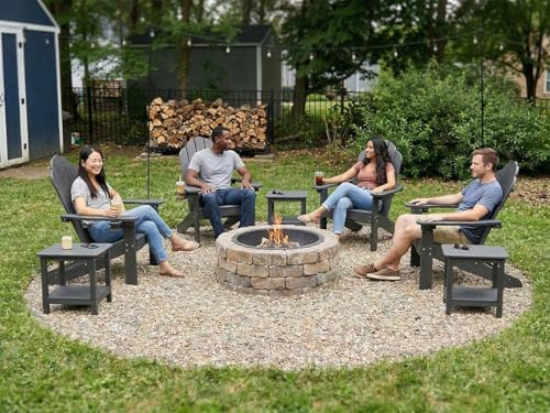 LUE BONA HDPS Adirondack Chairs Set of 4, Long-Lasting All-Season Outdoor Patio Chairs, Hidden Cup Holder, 350 LBS, Black