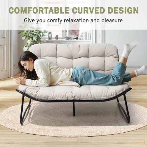 Crestlive Products Outdoor Loveseat, 2-Seat Sofa with Soft Cushion, All-Weather Outdoor Couch Patio Furniture for Balcony, Poolside, Backyard, Porch (Beige)
