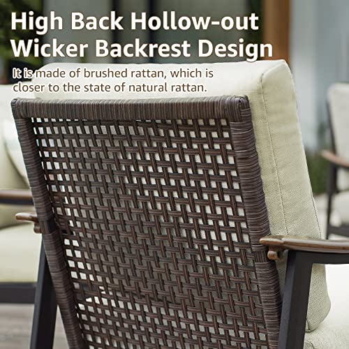 NATURAL EXPRESSIONS 6 Pieces Patio Furniture Set, Outdoor Furniture Sofa Sectional Modern Metal Patio Conversation Set with High Back Wicker Backrest & Loveseat for Balcony, Backyard, Deck, Porch