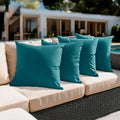 Amazon Basics 4-Piece Outdoor Decorative Throw Pillow Covers, Water Resistant All-Weather Pillow Protectors for The Garden, Patio, Balcony, Couch and Sofa, 18 x 18 Inches, Teal