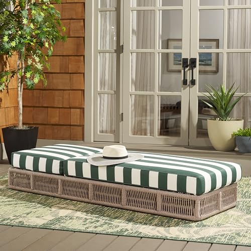SAFAVIEH Outdoor - Gillian Chaise Lounge Chair - Heather Tan & Hunter Green Stripe - Steel and Woven Rope - Adjustable 5-Position Backrest - Ideal for Patio, Deck, Poolside, Backyard (PAT7527H)