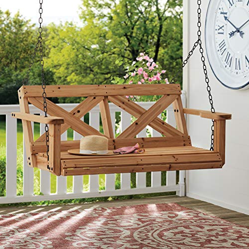 Backyard Discovery 55" Cedar Wood Farmhouse Outdoor Porch Swing Bench with Two-Person Seating, Durable Hanging Chains, Water-Resistant, Heavy-Duty 600 Lbs Weight Capacity for Patio, Deck, Garden