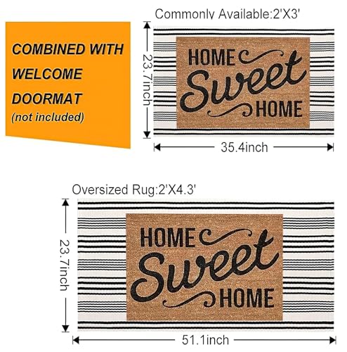 Black and White Striped Outdoor Rug 24'' x 51''Farmhouse Front Porch Rug Hand-Woven Machine Washable Layered Door Mats for Entryway/Bedroom/Patio/Porch Decor