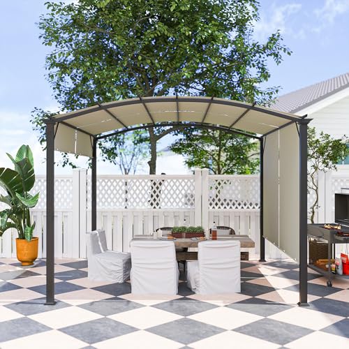 Outsunny 11' x 11' Outdoor Retractable Pergola Canopy, Arched Sun Shade Shelter, Metal Frame Patio Canopy for Backyard, Garden, Porch, Beach, Beige