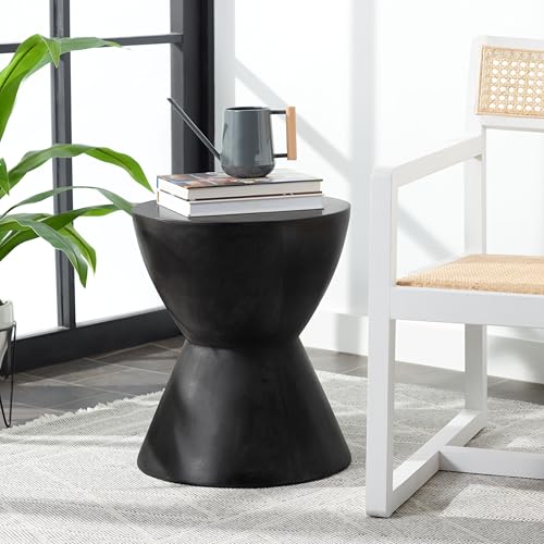 SAFAVIEH Outdoor - Athena Accent Stool - Black Concrete - Sculptural Drum Design - Ideal for Living Room, Patio, Deck, Sunroom, 14.9" W x 14.9" D x 17.7" H (VNN1011C)