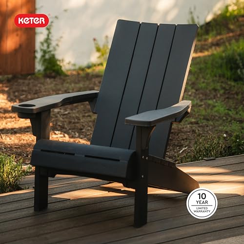 Keter Modern Adirondack Chair – Made in the USA, Weather‑Resistant Resin Outdoor Patio Chair, Sleek Contemporary Design, Durable All‑Weather Seating for Deck, Lawn & Backyard – Graphite