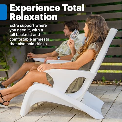 Step2 Vero Adirondack Chair, Stylish Poolside Lounger, Fade-Resistant, Waterproof Patio Furniture for Sun Shelf, Use in Pools up to 9-Inches of Water, Weighted, White