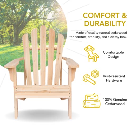 Shine Company Westport Wooden Adirondack Chair, Outdoor Patio Firepit Chairs, Back & Seat Pre-Assembled, Natural