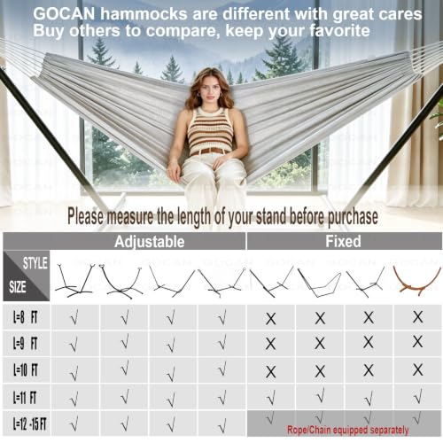 GOCAN Brazilian Double Hammock 2 Person Extra Large 330X150cm Load Capacity 600Pound Canvas Cotton Hammock for Patio Porch Garden Backyard Lounging Outdoor and Indoor XXL(Grey)