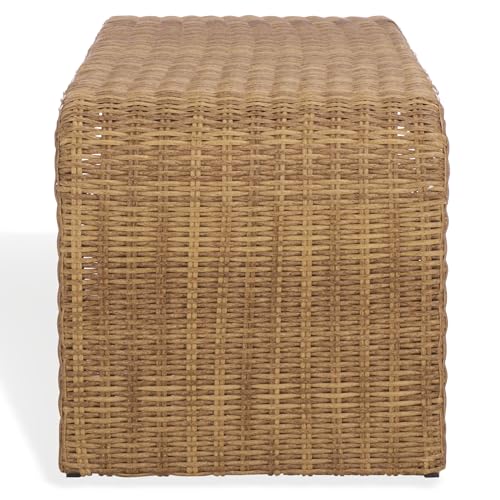 SAFAVIEH Couture Outdoor - Lynsee Natural Faux Wicker Patio Bench, Handwoven Rattan-Style Outdoor Seating with Stainless Steel Frame, Fully Assembled, 60" W x 20" D x 20" H (CPT2113A)